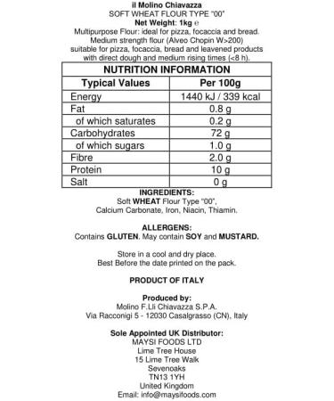 il Molino Chiavazza - Authentic Italian Soft Wheat Type ''00'' Pizza Flour 1kg | Perfect for Traditional Pizza & Focaccia - Buy Online on SooperMarket.com
