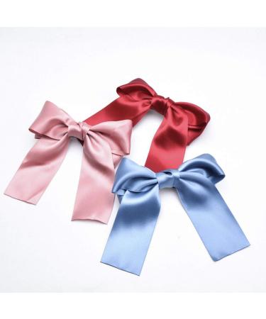 8-Piece Set Big Satin Ribbon French Barrettes for Women - Large, Soft, Silky Hair Bow Clips - Buy Online on SooperMarket.com