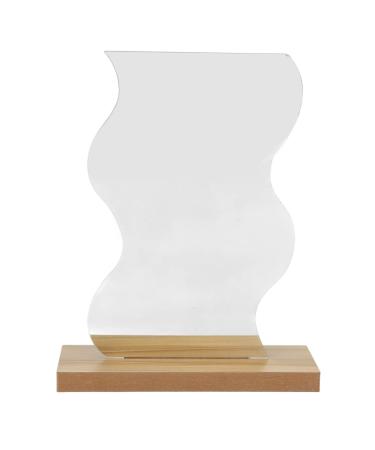 Delicate Irregular Acrylic Makeup Mirror Aesthetic Desktop Mirror with Durable Wooden Base for Men Women Portable Lightweight Cosmetic Mirror for Home Bathroom Travel