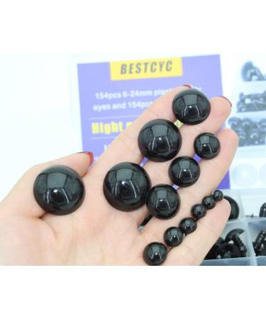 154pcs Black Solid Plastic Safety Eyes with Washers for DIY Crafts - Teddy Bear Dolls, Plush Animals, Puppets - 1Box - 12 Sizes - Buy Online on SooperMarket.com