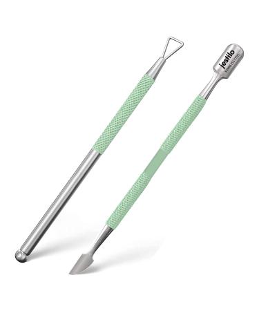 Jestilo Stainless Steel Cuticle Pusher and UV Gel Nail Polish Remover Pack of 2 Cuticle Remover & Trimmer | Nail Art Tools Scraper and Cleaner (Green)