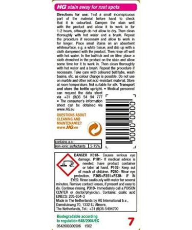 HG Stain Away 7 Rust Stain Remover | Textile Safe 50ml | Removes Stubborn Rust Stains from Clothes, Tiles, Concrete, and Natural Stone - Buy Online on SooperMarket.com