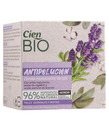Cien Bio - Moisturizing Day Cream 50 ml. Anti-pollution Facial Treatment with Cotton Oil Lavender Essential Oil and Hyaluronic Acid. For Normal and Combination Skin.