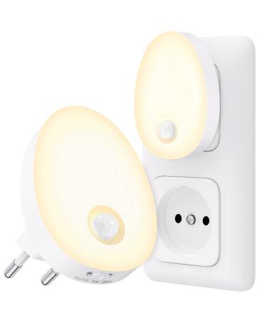 Auvon night light socket with motion detector 2 pieces of light LED night light socket light brightness in infinitely adjustable for children's room hallway stairs kitchen bedroom warm white