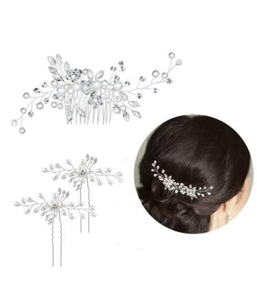 Bride wedding hair comb 3 pieces of foils pearl hair clip crystal vine silver rhinest hairy needles bride flower headdress for hair accessories girls wedding