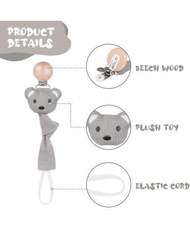 Vicloon 3 Pcs Baby Dummy Clips - Wooden Pacifier Chain Holder for Boys and Girls | Teether Toy Soother Clip in Gray/Beige - Buy Online on SooperMarket.com