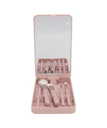 Rotating & Folding Makeup Brush Set with LED Mirror | Ideal for Travel Dorms & Home - Perfect for Makeup & Eyebrow Grooming - Buy Online on SooperMarket.com