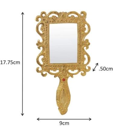 Garden Of Arts Aluminium Metal Golden Antique Style Hand Mirror - Luxurious Vintage Beauty Accessory - Buy Online on SooperMarket.com