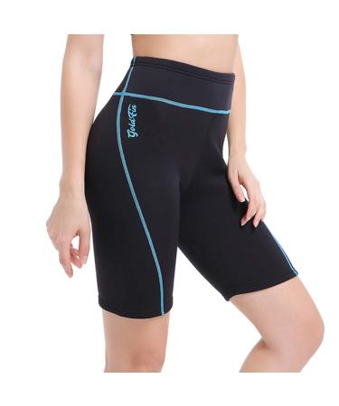 GoldFin Women Neoprene Shorts, 2mm Wetsuit Pants Keep Warm for Water Aerobics Surfing Diving Swimming Boating 1.Women Shorts -Blue Stripe 3X-Large