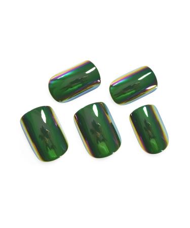 Chrome Green Short Square Press On Nails - Electroplate Design Daily Wear Fake Manicure (24pcs) - Buy Online on SooperMarket.com