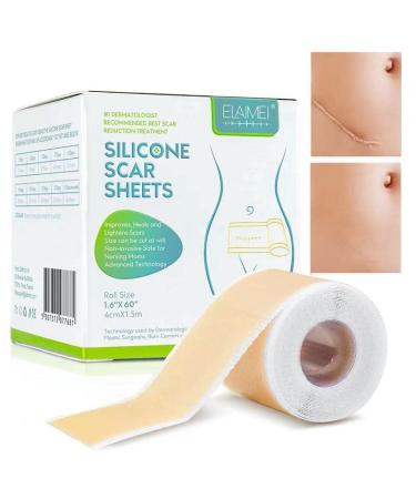 Silicone Scar Sheets(1.6'' x 60''Roll-1.5M) - Soft Silicone Gel Scar Tape Painless Silicone Tape Roll - Effective Silicone Scar Removal Strips Sheets for C-Section & Keloid Surgery, Burn, Acne