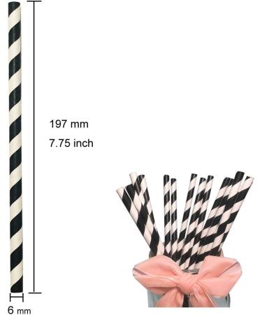 Black White Paper Straws Pack of 100 Black Stripe Cocktail Drinking Straws Biodegradable Disposable 6*197mm - Buy Online on SooperMarket.com
