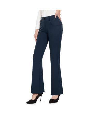 M MOTEEPI Yoga Dress Pants for Women 31''/29'' High Waisted Pull on Stretch Black Bootcut Work Pants Business Slacks 29" Inseam X-Large B Navy Blue Bootcut