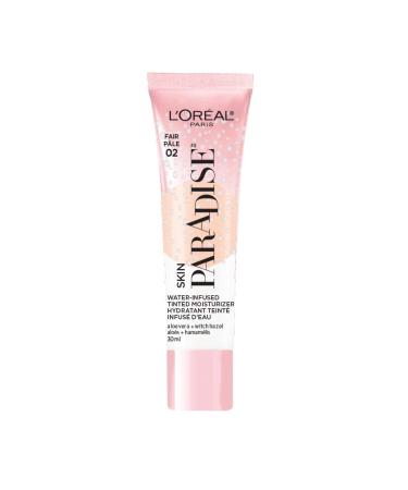 L'Oral Paris Skin Paradise Water-infused Tinted Moisturizer with Broad Spectrum SPF 19 sunscreen lightweight, natural coverage up to 24h hydration for a fresh, glowing complexion, Fair 02, 1 fl oz