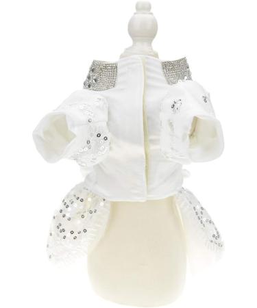 FLAdorepet Sparkling Rhinestone Dog Wedding Party Dress Tutu Skirt Luxury Lace Bow Dress Bride Costume For Small Dog Pet Apparel (S White) S White - Buy Online on SooperMarket.com