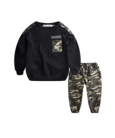 AMhomely Baby Boy Romper Sale Teen Kids Baby Boys Letter Tracksuit Camouflage Tops Pants 2PCS Outfits Set 4-5 Years Black
