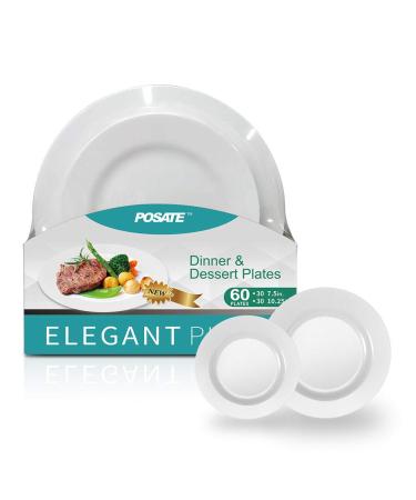 Disposable Plastic Plates, 60 Piece, White
