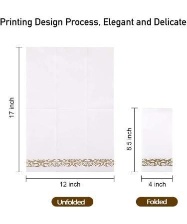 LEKOCH 100 Pcs Disposable White Napkins with Gold Design - Premium Air Laid Fabric-like Napkins for Weddings - 43x30 cm Luxury Party Supplies - Buy Online on SooperMarket.com