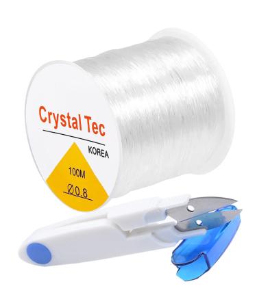 QBJAYTY Bracelet String, 0.8mm Elastic String for Clay Beads, 100M Clear Elastic Stretchy Bracelet String for Jewelry Making, Elastic Beads Beading String Cord (White) Crystal Clear