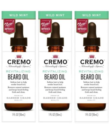 Cremo Beard Oil Revitalizing Wild Mint Restore Natural Moisture and Softer Your Beard 1 fl oz (30mL) - Pack of 3 Wild Mint 1 Fl Oz (Pack of 3)
