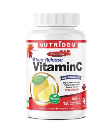 Nutridom Time-Release Vitamin C 1000mg Vegan Non-GMO Gluten free Soy free and Dairy free (120 Veggie Capsules)