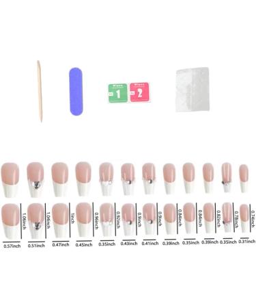 French Tip Press on Nail Long White Rhinestones Stick on Nail False Fake Nails Fake Nail with Glue for Women Girl Nail Art - Buy Online on SooperMarket.com
