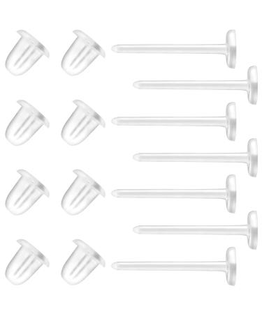 Clear Earrings For Sports, 400Pcs 18g Plastic Earrings For Sensitive Ears, Clear Stud Earrings for Work with Solid Plastic Posts and Soft Rubber Earring Backs in 2 Organizer Box 4mm Flat-Head Clear Earrings & Backs Set