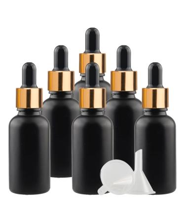 ZEOABSY 6 Pieces 30ml Empty Frosted Black/Gold Glass Dropper Bottles with Glass Pipette for Essence Essential Oil Elite Fluid Travel Cosmetics Storage Containers