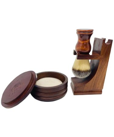 G.B.S Men's Classic Wooden Shaving Set Shaving Brush with Wooden Stand And 3.5 Inches Diameter Shaving Soap Bowl