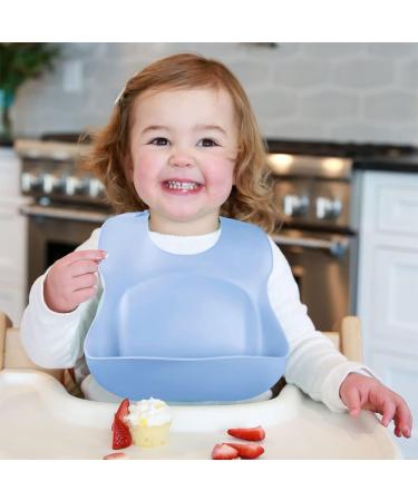 Vicloon Silicone Baby Bib 2PCS | Waterproof Baby Feeding Bibs with Fork Spoon | Adjustable & Easy to Clean | Wide Food Catcher Pocket | Unisex Toddler Bibs - Blue-Dark Green - Buy Online on SooperMarket.com