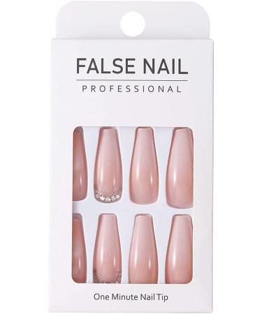 Coffin False Nails Long Nude Press On Acrylic Stick On Nails - 24pcs for Women and Girls - Buy Online on SooperMarket.com