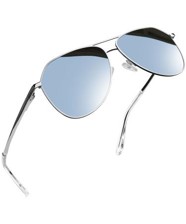 Joopin Polarised Sunglasses Mens UV Protection Al-Mg Metal Frame Double Bridge Aviation Sunglasses for Men Women Sun Glasses for Driving A00-silver Frame Silver Mirrored Lens