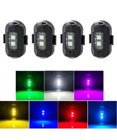 4PCS LED Strobe Lights 7 Colors Drone Anti-Collision Lights Rechargeable Night Warning Light for Car Motorcycle Aircraft RC Boat
