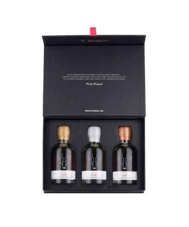 Escuminac Maple Syrup. Size 3x200 ml Aged in Cognac Bourbon and Scotch Barrels. Gift Box. Certified Organic. Bottled on the Estate
