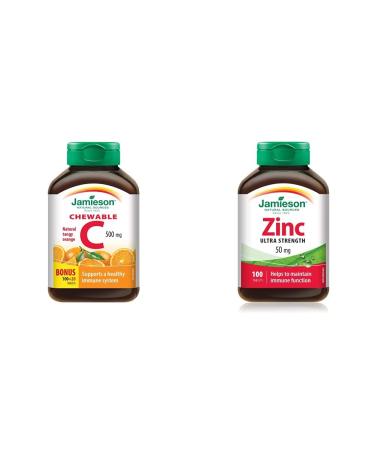 Jamieson Chewable Vitamin C 500 mg + Zinc 50 Mg Tablets Bundle