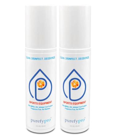 Purefypro Sports Equipment Disinfectant Spray - (4oz, 2pk) Kills 99.9999% MRSA, HIV, Athlete Foot Fungus, Virus and Fungi. No Rinse, No Residue. Great For Sports Pads, Yoga Mats, Shoes, Boxing Gloves and Gym Equipment