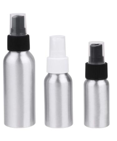 Milist 3 pieces aluminum spray bottle empty refillable atomatible 30 ml 50 ml 100 ml all -purpose cosmetic bottle Make up cosmetics cleaning agent travel containers white black pump black 100ml and 30ml white 50ml 3 st.