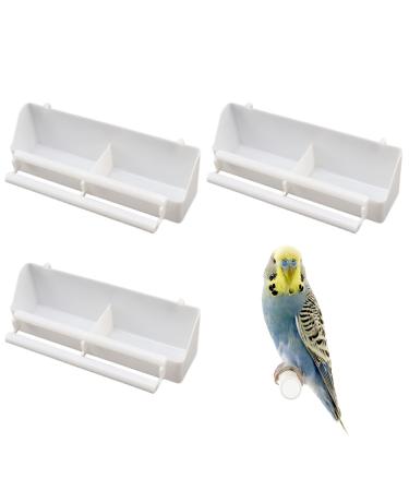 Bird Cage Feeder 3 Pcs Plastic Bird Cage Feeding Bowls Cups Hanging Parrot Water Food Feeder with Compartment and Bird Perch for Small Birds Pigeons Parakeet Canary Sparrow
