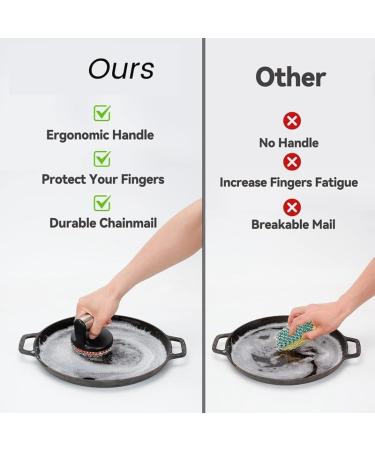 GIISH Cast Iron Scrubber with Handle Stainless Steel Chainmail Cleaner for Pans and Skillets - Cast Iron Cookware Ovens Easy Install Easy to Use - Buy Online on SooperMarket.com