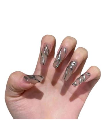 Temperament-enhancing manicure hand-wearing armor with black matte metal silver lines hand-wearing armor with simple European and American style.(M)