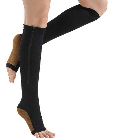 Zipper Compression Socks (2-Pack) Open Toe Knee High Support Hose for Men Women - Black X-Large - Buy Online on SooperMarket.com