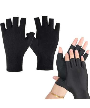 PSOWQ 1 pair UV women gloves fingerless gloves nails 20 x 8 cm fingerless gloves women UV gloves manicure gloves anti -UV protection for cycling fishing fitness - black black