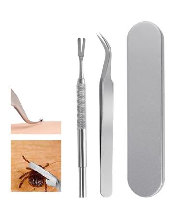 PAIDASHU Tick Remover Stainless Steel Tick Remover Tick Removal Tool for Dogs Cats Horses Tick Hook Kit Included Removal Tweezers+ Tick Shovel+ Iron Box