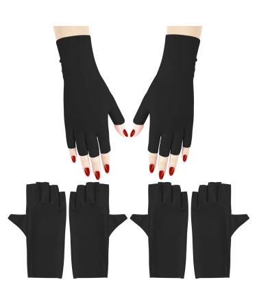 Arqumi UV Gloves for Gel Nails 2 Pairs anti UV Gloves for Gel Nail Light Lamp Dryer Nail Art Fingerless UV Protection Gloves for Gel Manicures Black
