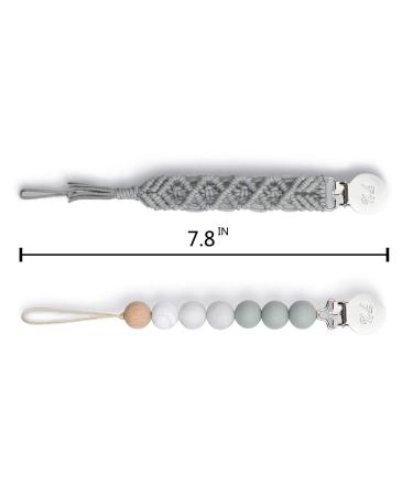 Pacifier Clips 2-Pack: Grey Binky Holder & Cotton Rope Natural Teething Holder for Baby Shower Gifts - Buy Online on SooperMarket.com