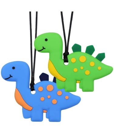 Chew Necklaces for Sensory Kids  Silicone Dinosaur Chewy Toys for Boys with Autism  ADHD  SPD  Chewing Necklaces for Anxiety  Reduce Fidgeting for Children Blue&Green