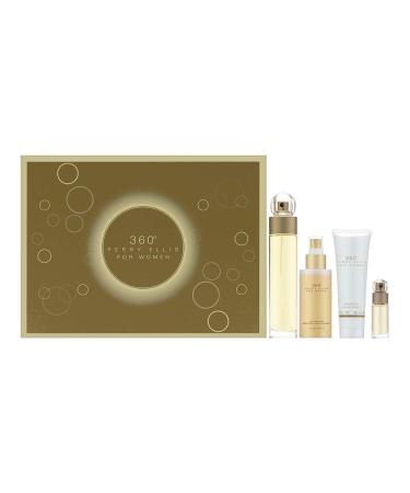 Perry Ellis 360 Women 3.4oz EDT Spray 4oz Body Mist Spray 3oz Shower Gel 0.25oz EDT Spray 4 Pc Gift Set