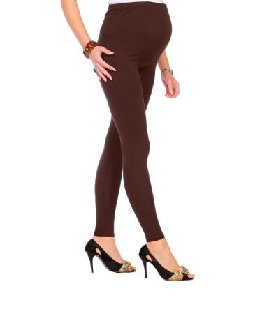 FUTURO FASHION Womens Maternity Leggings Full Ankle Length Cotton Leggings Comfortable Maternity Leggings for Ladies Soft Pregnancy Pants Belly Support Size 8-22 16 Brown