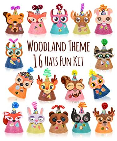 Woodland Themed Christmas Party Hats Making Kit c/w Chenille Stems & Stickers. Group Activities  DIY Art Craft Home Project. Birthday  Easter & Fiesta Decoration for Kid