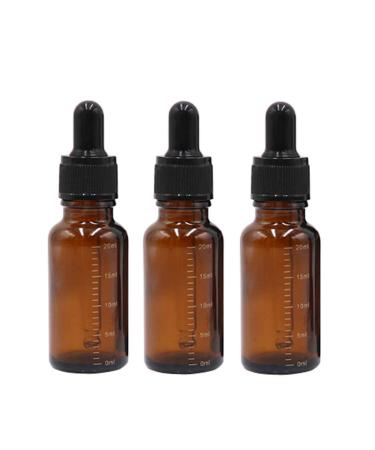 3 Pcs Empty Refillable Amber Glass Graduated Dropper Bottle Essential Oil Cosmetics Elite Fluid Container Jar Pot Holder with Glass Pipette Dropper (20ml/0.67oz)